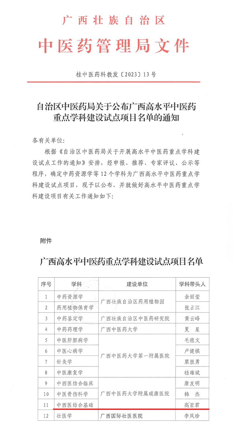 （桂中医药科教发〔2023〕13号）自治区中医药局关于公布广西高水平中医药重点学科建设试点项目名单的通知_20231007110842(1)_页面_1.jpg