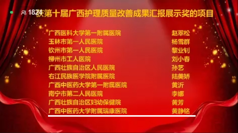 我院护理质量改善项目获“第十届广西护理质量改善成果汇报展示奖”